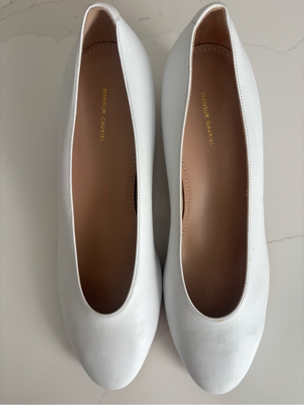 Mansur Gavriel White Leather Rounded-Toe Ballet Flats
